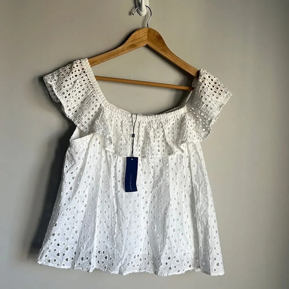 NEW Rebecca Minkoff White Celestine Eyelet Ruffle Top - Picture 2 of 9
